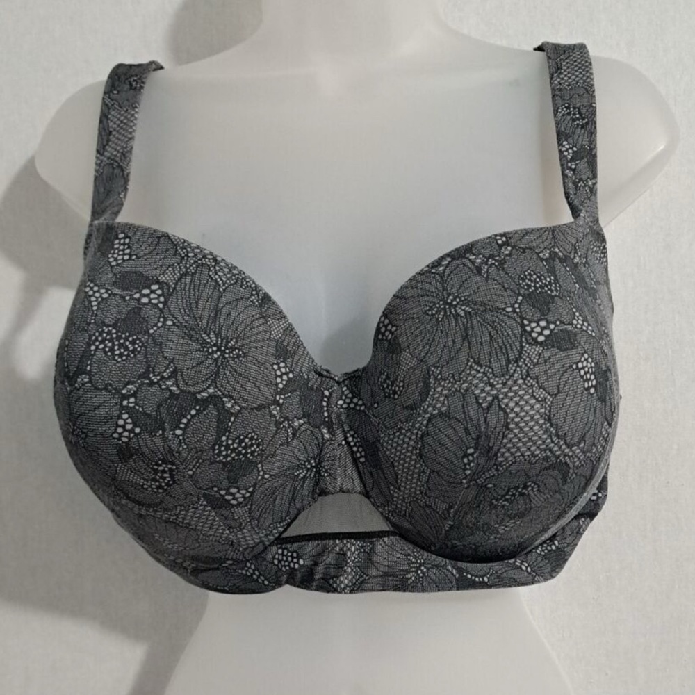 Cacique Comfort Bliss Lightly Lined Balconette in Black/Gray Lace Print